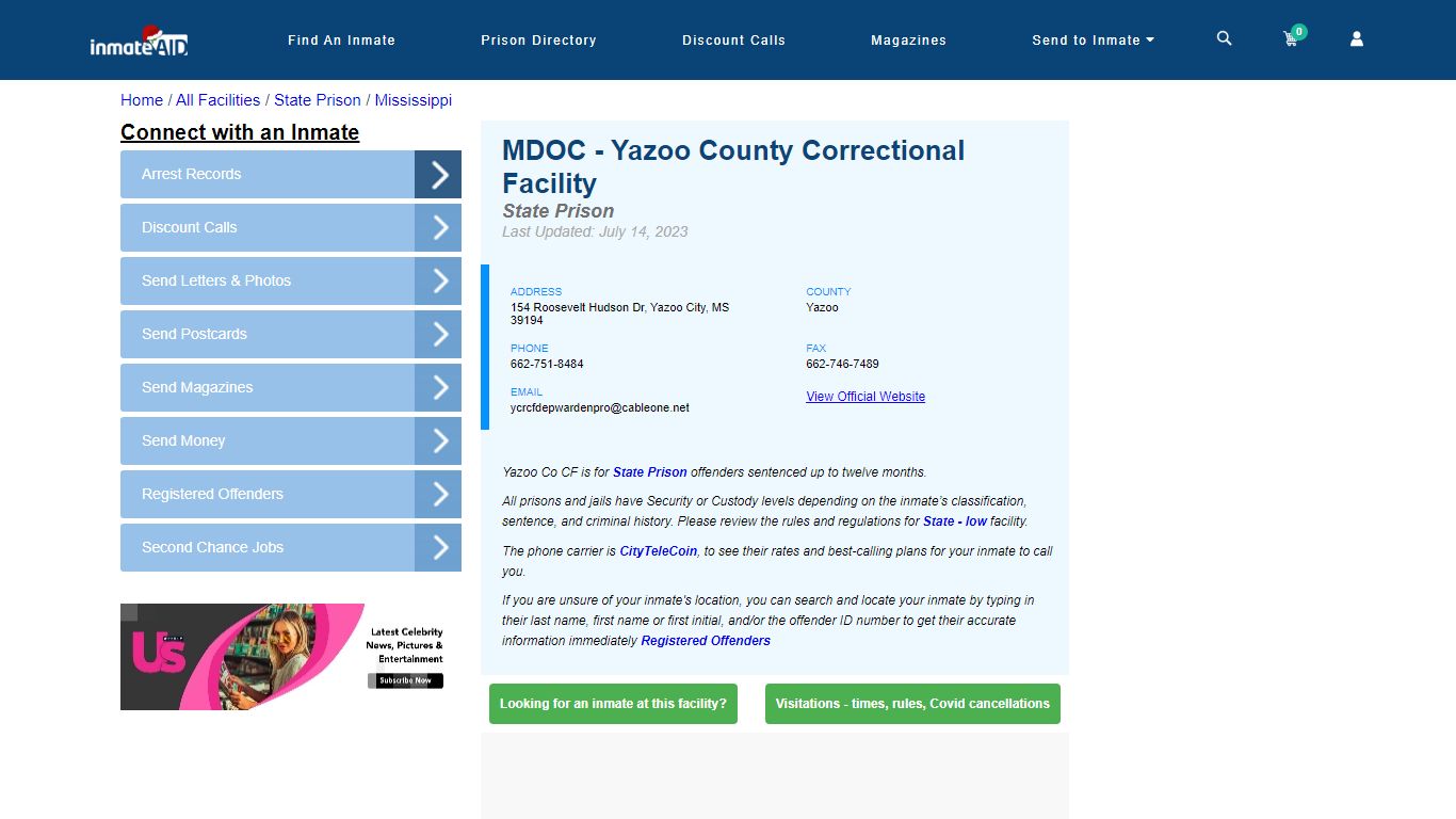 MDOC - Yazoo County Correctional Facility & Inmate Search - Yazoo City, MS