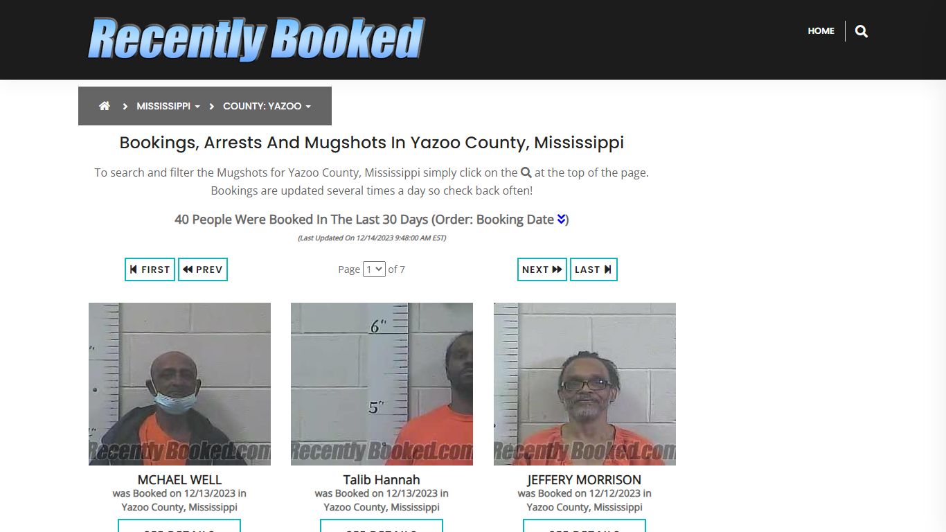Bookings, Arrests and Mugshots in Yazoo County, Mississippi