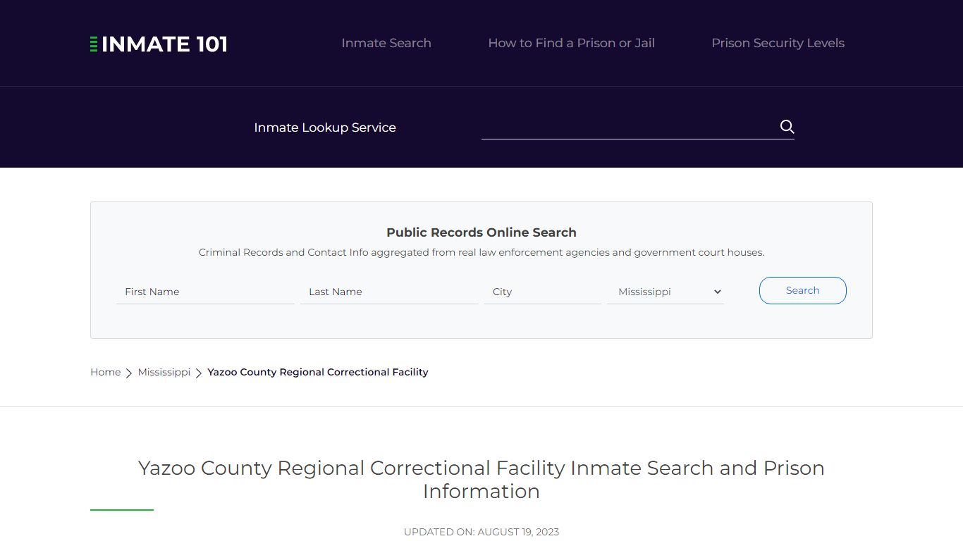 Yazoo County Regional Correctional Facility Inmate Search, Visitation ...